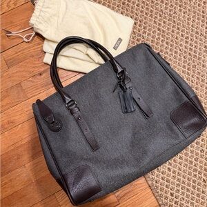 Tumi Gray Handbag Bag with Dark Brown Leather Trim. Perfect for Business & Trave